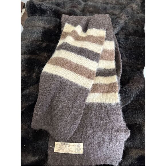 Hilda Ltd Scarf Hat Set Vintage Wool Icelandic Brown Stripe Winter 90s Warm - Picture 1 of 4